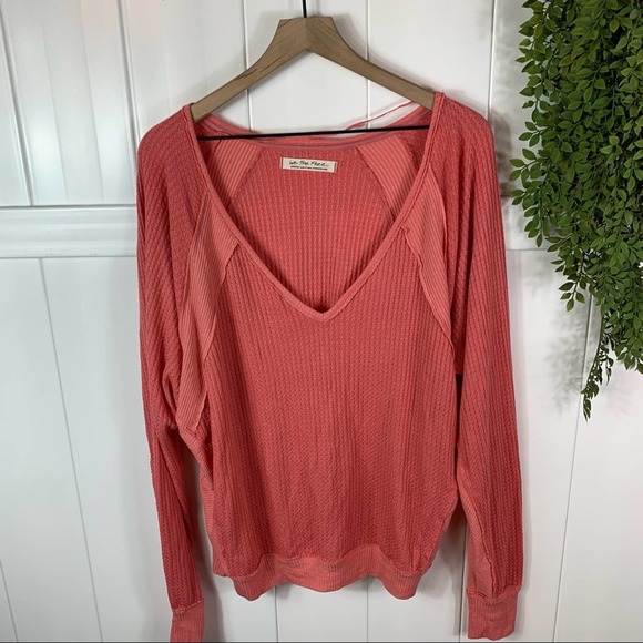 Free People Prairie Rose Pink Santa Clara Thermal V-neck Top Medium OB967840 - Picture 3 of 9